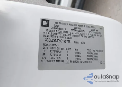 2009 Chevrolet Silverado 1500 Lt z USA, uszkodzony, nr VIN 3GCEC23J99G172758